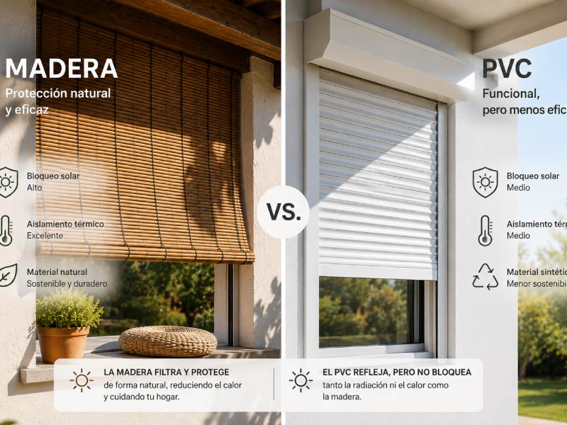 Madera vs. PVC: ¿cuál protege mejor de la radiación? Madera vs. PVC: ¿cuál protege mejor de la radiación?