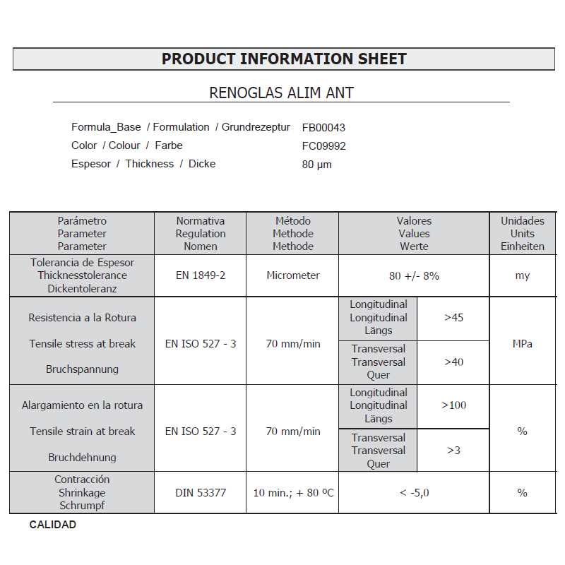 Ficha técnia del estor tejido pvc